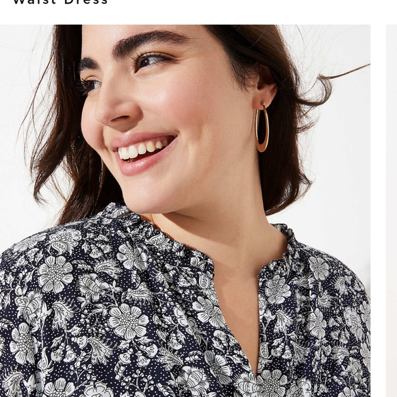 Loft Navy Floral Tie Waist Dress - Picture 2 of 8